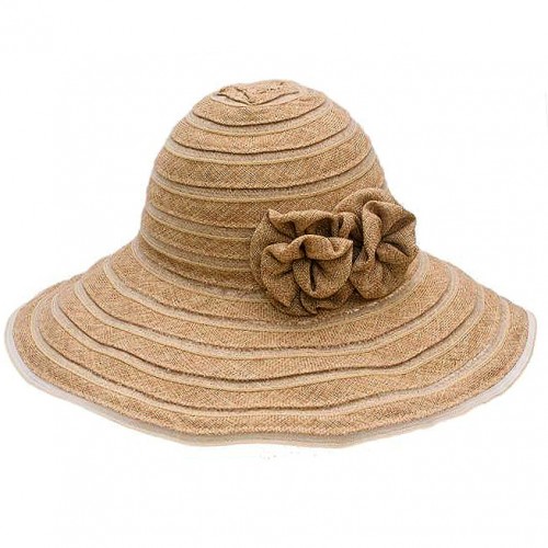 Straw Big Rim Sun Hat - Linen w/ Attached Flower - Natural - HT-ST3279NT